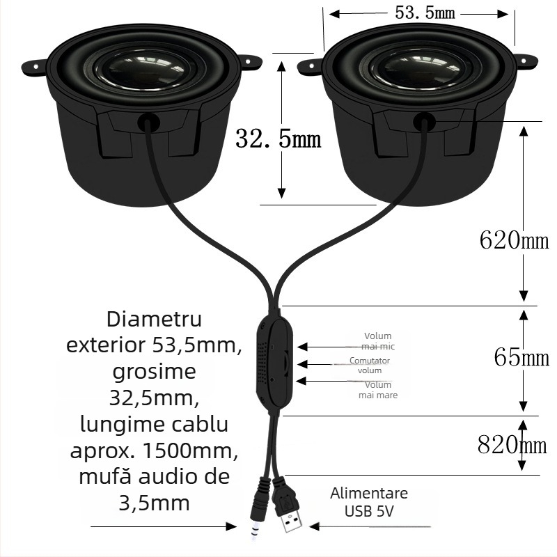 Jinggeyuan 52 amplificator mic de sunet USB 5V alimentare voce digitală inteligentă 4 ohmi 3W difuzoare pentru calculator