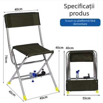 Scaun de pescuit din oțel inoxidabil, pliabil, portabil, multifuncțional