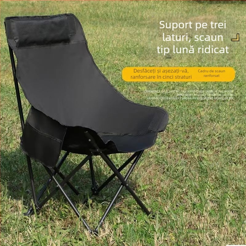 Scaun Lună înalt cu spate pentru exterior, camping și plajă; scaun pliabil pentru pescuit