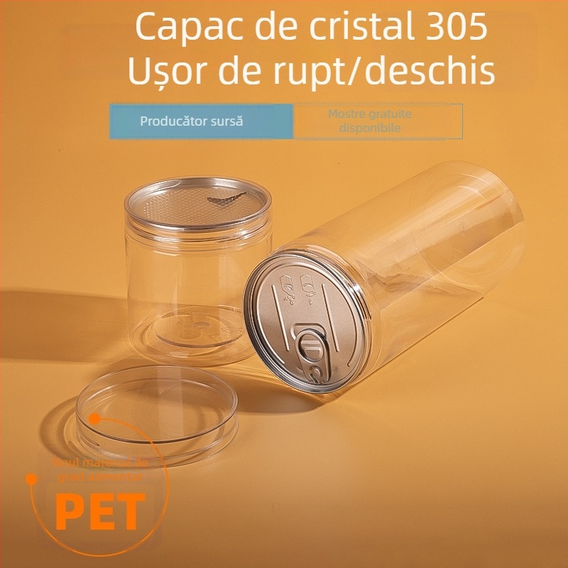 Borcan PET cu capac cristal, recipient etanș pentru nuci și alimente