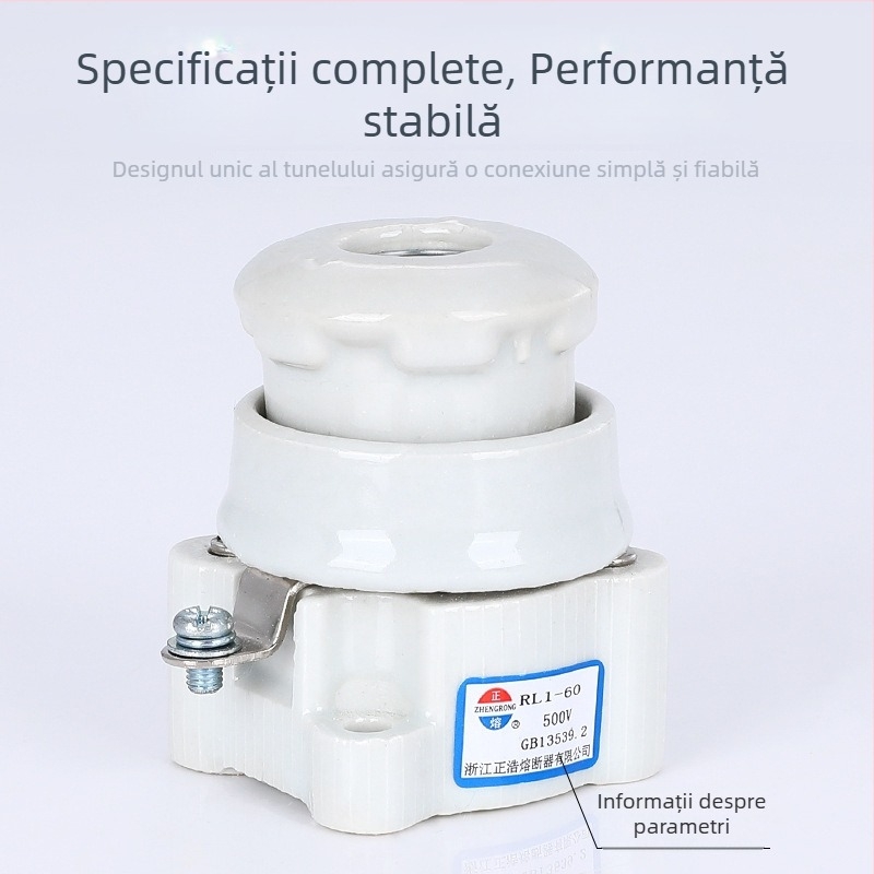 Bază ceramică RL1-60 pentru siguranțe, tip spiral, 60A, 500V