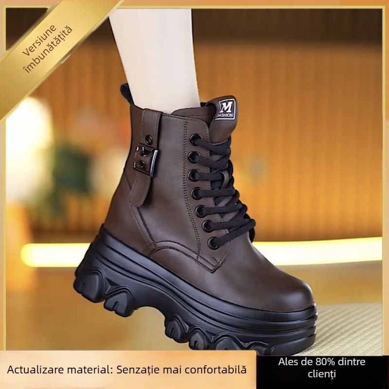 Cizme Martin din piele moale pentru femei, noul model toamnă 2025, cizme scurte cu talpă groasă pentru picioare mici, pentru toate anotimpurile, căptușite cu blană, anti-derapare, calde, care măresc înălțimea