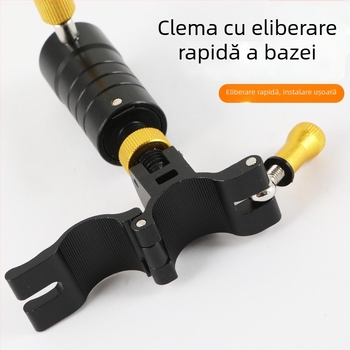 Set de accesorii pentru scaun de pescuit, patru piese: suport turret, cataramă universală, tavă pentru momeală, suport pentru umbrelă negru și auriu