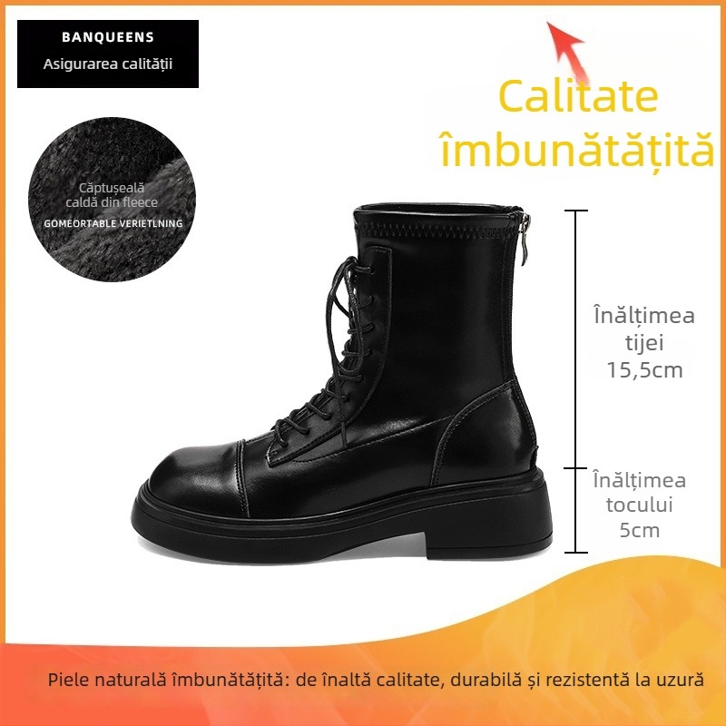 Cizme Martin din piele naturală pentru femei, 2025 primăvară-toamnă, stil britanic, botine scurte cu talpă groasă pentru picioare subțiri, efect de subțiere