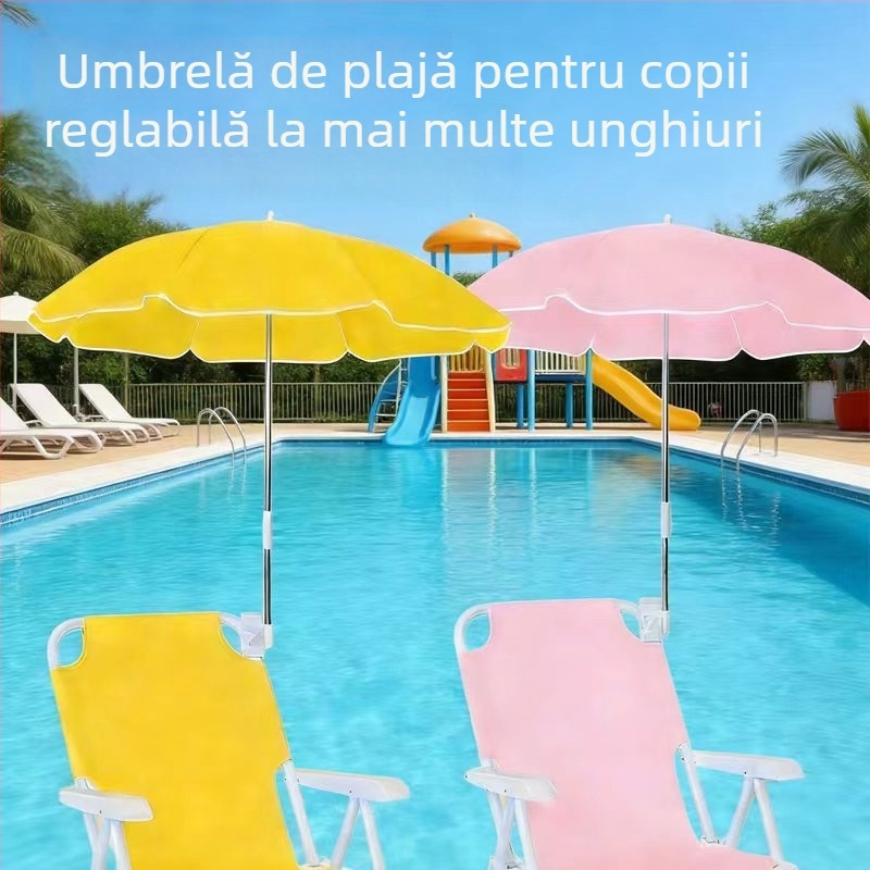 Model nou scaun lună pentru copii, pentru plajă, cu umbrelă de protecție solară, clemă rotativă și spătar, personalizat
