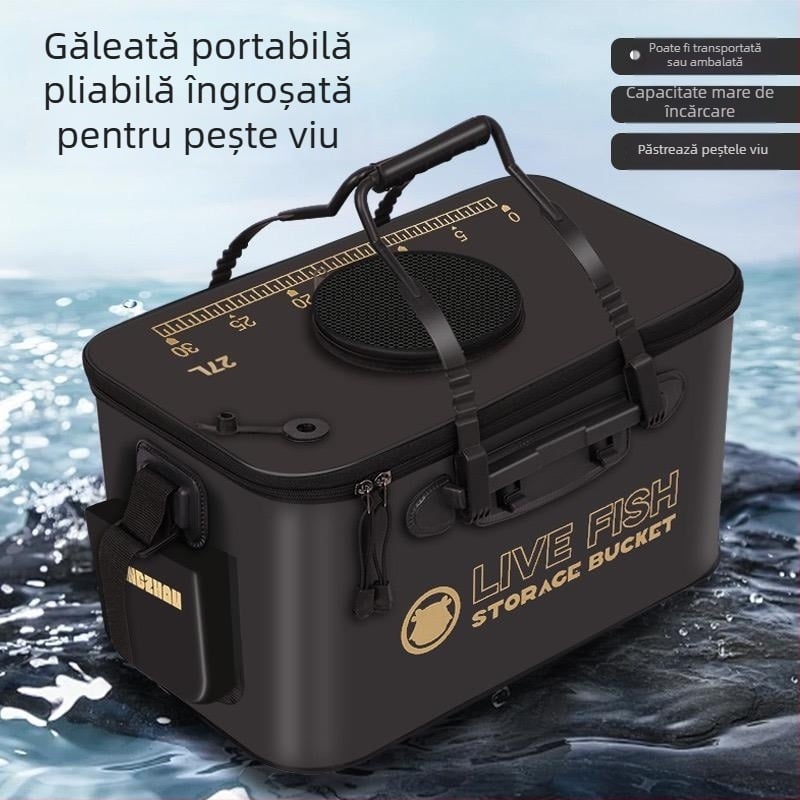 Găleată portabilă pliabilă pentru pești vii, pentru pescuit în aer liber și depozitarea echipamentelor de pescuit