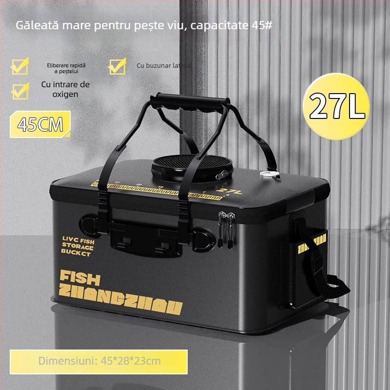 Găleată portabilă pliabilă pentru pești vii, pentru pescuit în aer liber și depozitarea echipamentelor de pescuit