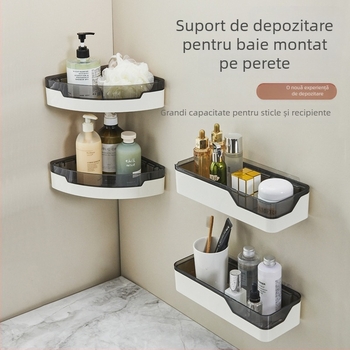 Raft de depozitare pentru baie, din plastic, montare pe perete, fără găuri, economisește spațiu pentru chiuvetă și toaletă