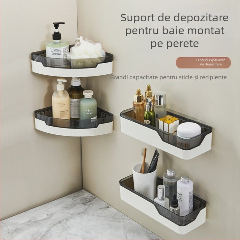Raft de depozitare pentru baie, din plastic, montare pe perete, fără găuri, economisește spațiu pentru chiuvetă și toaletă