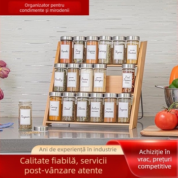 Raft de bucătărie din bambus, trei etaje, organizator pentru condimente și cosmetice