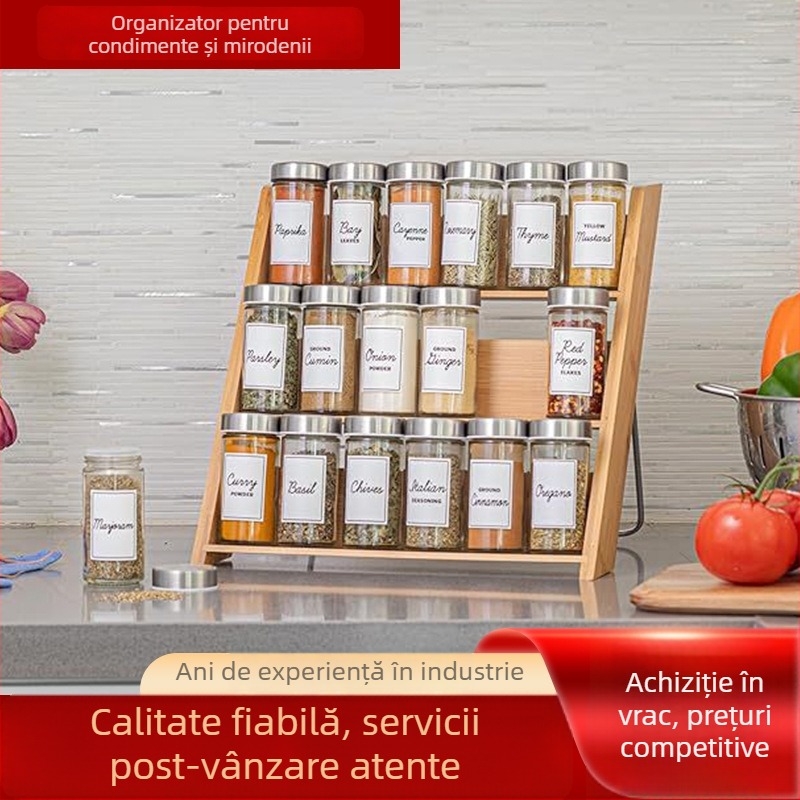 Raft de bucătărie din bambus, trei etaje, organizator pentru condimente și cosmetice