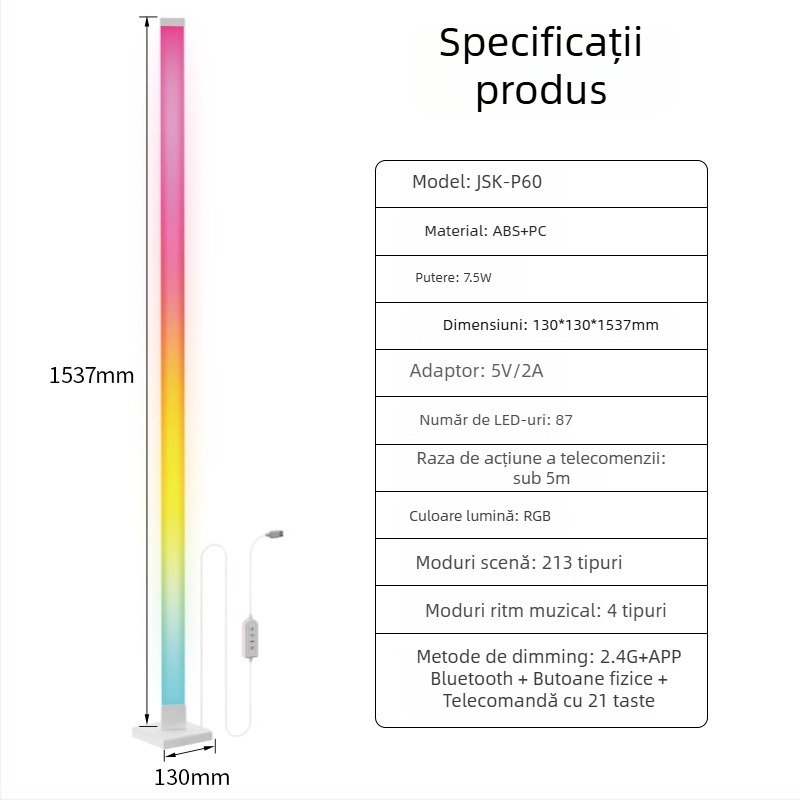 Lampă de podea triunghiulară cu bandă LED RGB pentru atmosferă, lampă de colț cu Bluetooth și senzor de sunet, pentru camera de gaming și bar