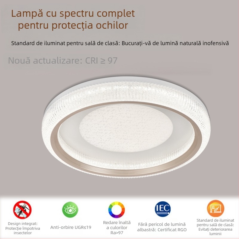 Lampa de tavan pentru dormitor – modernă, minimalistă, lux, cristal în stil nisip-crem, spectru complet de iluminare