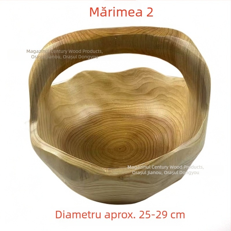 Coș de fructe din lemn masiv cu cioplire neuniformă a rădăcinii — design modern minimalist pentru living