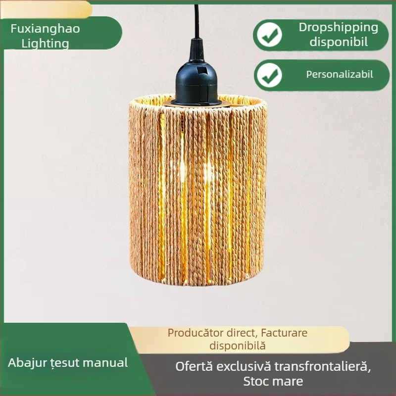 Abajur din ratan țesut, pentru lampă suspendată, stil zen japonez, pentru living, sufragerie și birou