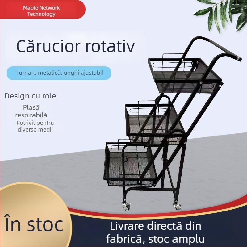 Raft de depozitare pe podea, trei niveluri, rotativ, pliabil, pentru bucătărie, baie și machiaj