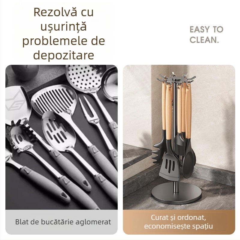 Raft rotativ pentru ustensile de bucătărie — organizator de blat pentru linguri, spatule și linguri de supă
