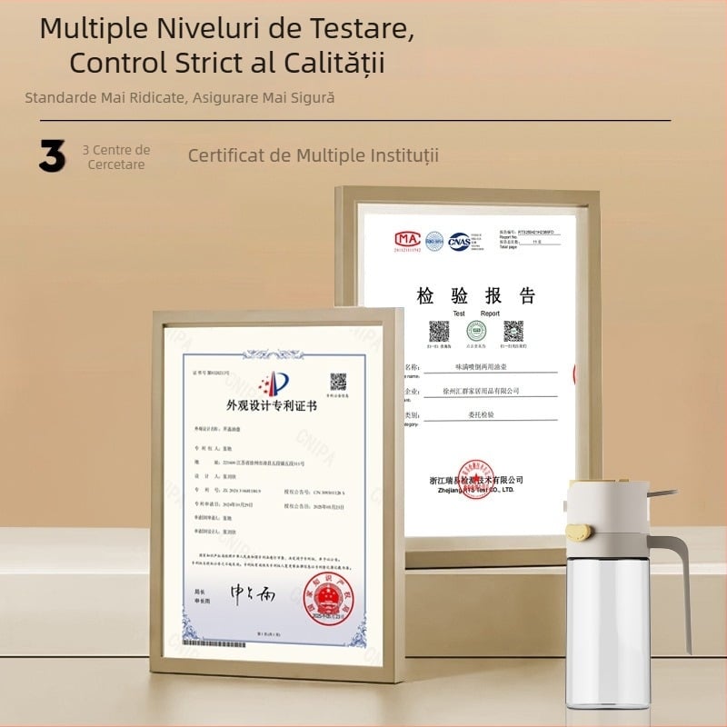 Sticlă de ulei din sticlă de 18 oz cu mâner – recipient pulverizator cu apăsare, bucătărie, transparent, control al fluxului de ulei