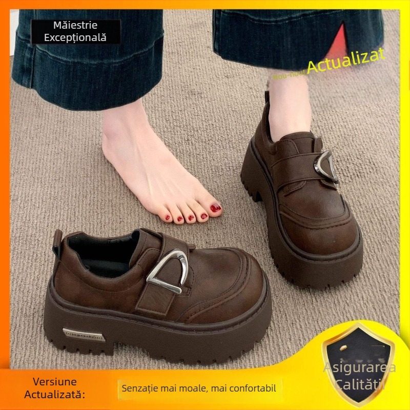 Loafers din piele pentru femei, talpă groasă, model nou 2026, versatile pentru primăvară, creștere în înălțime, stil JK