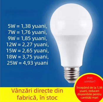 Bec LED din aluminiu placat cu plastic, cu soclu E27 filet sau B22 bayonet, economie de energie, formă A60