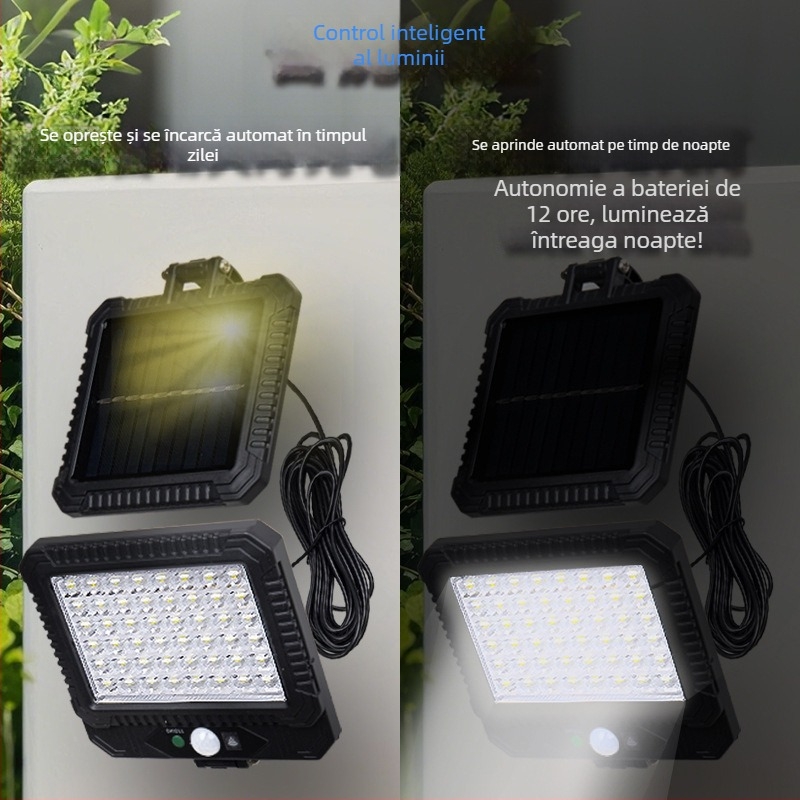 Proiector impermeabil pentru peisaj și grădină cu senzor de mișcare și control al luminii, alimentare solară, lampă LED de perete exterior împărțită