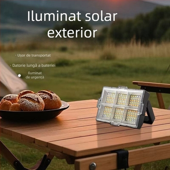 Lampă solară reîncărcabilă pentru exterior, reflector LED cu înaltă intensitate, portabilă, lanternă de urgență multifuncțională