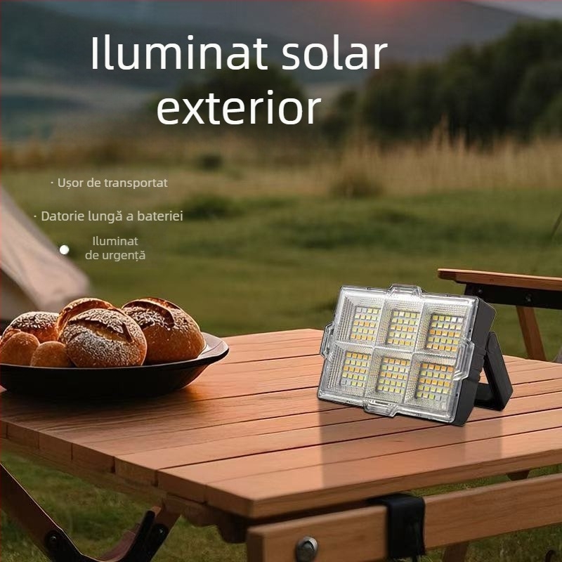 Lampă solară reîncărcabilă pentru exterior, reflector LED cu înaltă intensitate, portabilă, lanternă de urgență multifuncțională