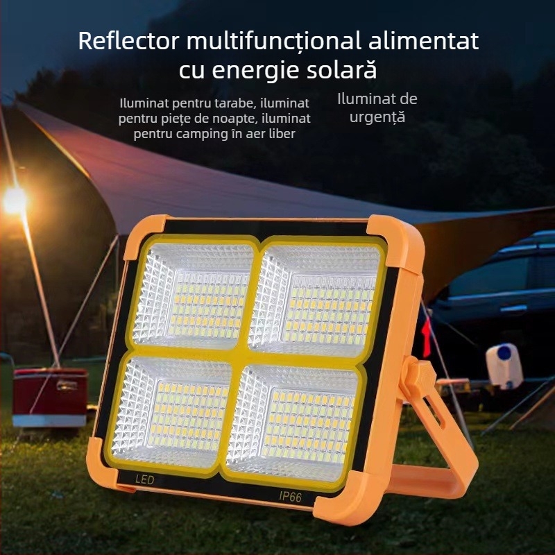 Spot de iluminat solar LED exterior, portabil, cu încărcare, pentru camping, călătorii și situații de urgență; lumină galbenă mică.