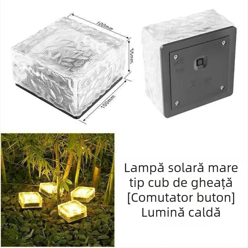 Lumini solare de exterior, impermeabile, decor pentru peisajul grădinii, lămpi Ice Brick, plăci de podea din sticlă, iluminare subterană pătrată, lumini de grădină