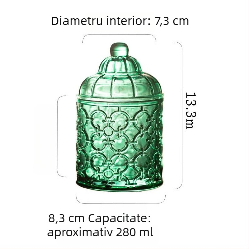 Borcan de stocare din sticlă smarald, transparent, pentru bețișoare de bumbac și bijuterii, decor în stil retro