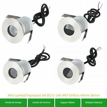 Lumină LED subterană, 45 mm încastrată în podea, proiector exterior impermeabil pentru grădină, iluminare peisaj 3W