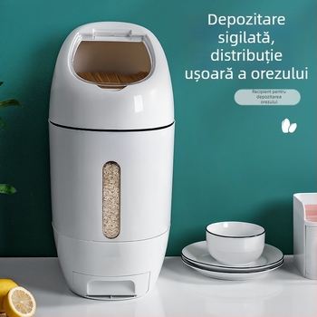 Recipient închis pentru orez, împotriva umezelii și insectelor, cu dozor de măsurare, din plastic, capacitate 10 L