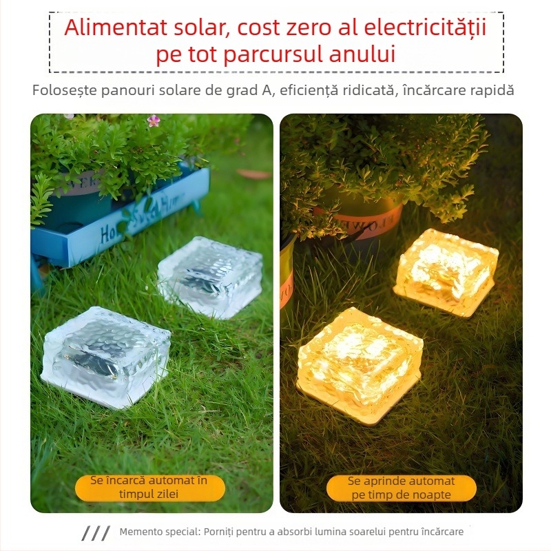Lampă solară de exterior, în formă de cărămidă de gheață, plăcuță de podea pătrată, impermeabilă