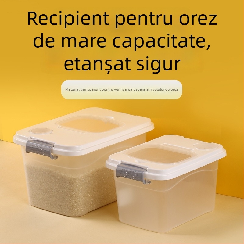 Recipient de depozitare a orezului, etanș, protecție împotriva insectelor și umezelii, standard alimentar, design modern minimalist, capacitate 10 L+