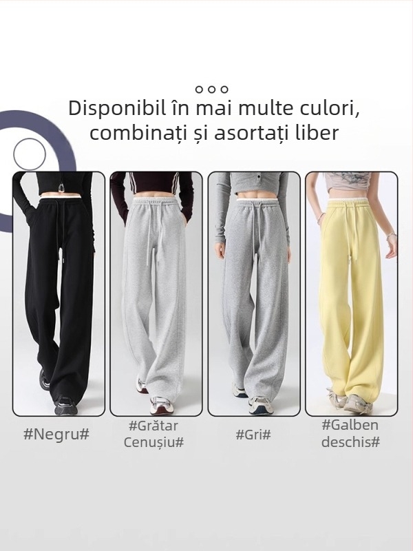 Pantaloni sport galbeni pentru femei, talie înaltă, cu falduri, croi lejer, drept și larg, în stil Lulu, primăvară-toamnă