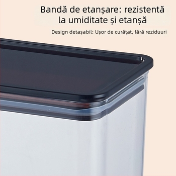 Recipient din plastic transparent, pătrat, pentru depozitare în bucătărie, cereale, pudră de cafea și pudră de fructe