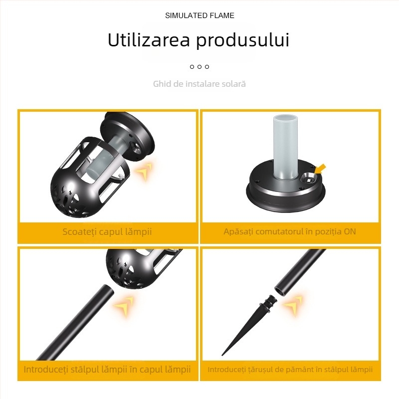 Lampă solară de exterior pentru grădină, cu efect LED de flacără, impermeabilă, pentru gazon și decor de vilă
