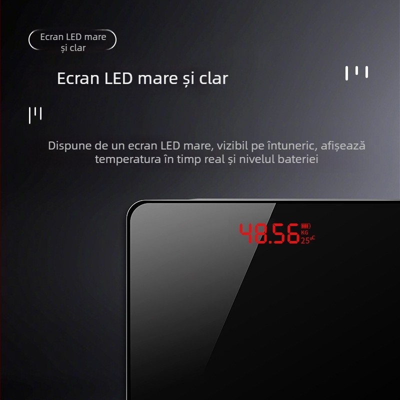 Amuksen cântar de baie, cântar electronic de precizie cu ecran LED ascuns, reîncărcabil, măsurarea greutății corporale până la 180 kg