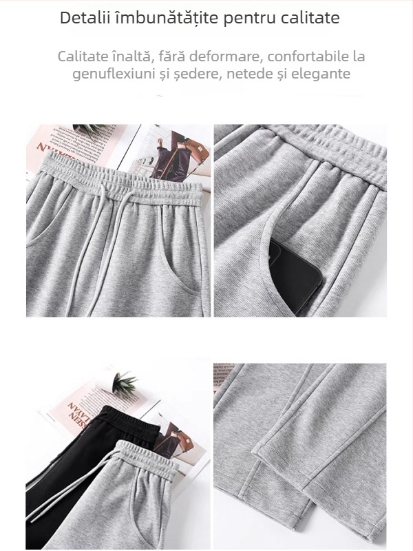 Pantaloni femei stil banană, largi, căptușeali fleece, pantaloni sport drept croi, lungi până la podea, iarnă 2026