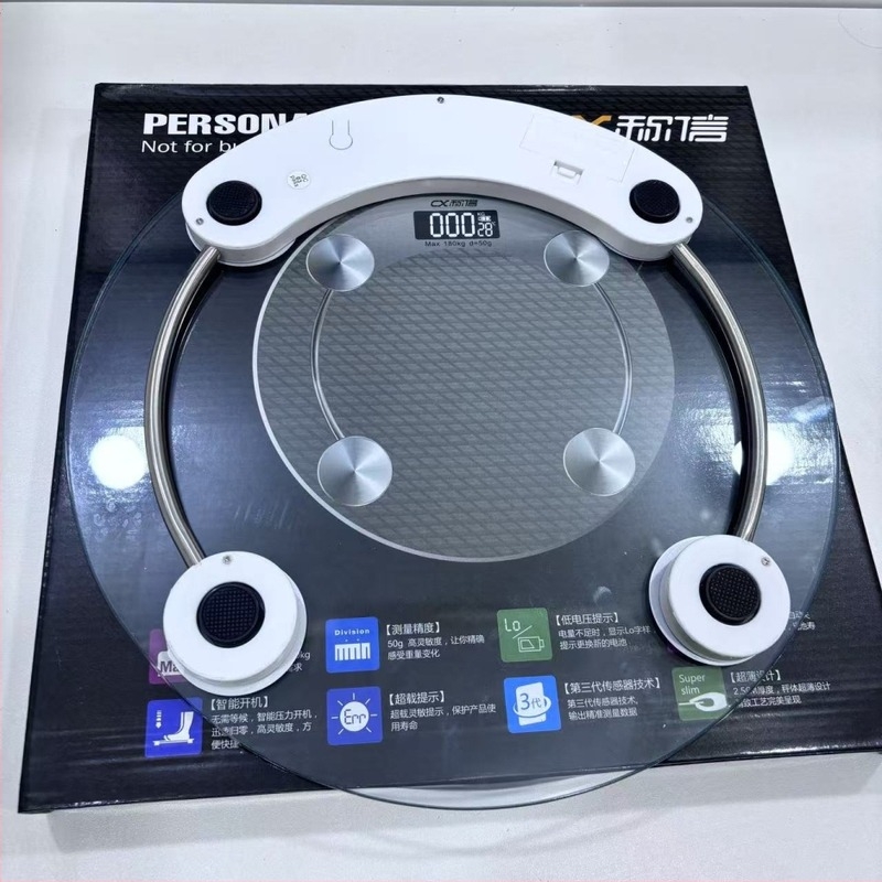 Cântar digital de uz casnic, precizie înaltă, cu sticlă temperată, platformă circulară transparentă, până la 180 kg