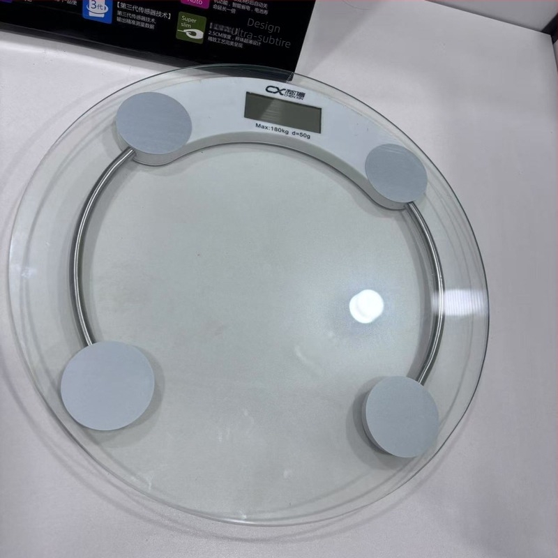 Cântar digital de uz casnic, precizie înaltă, cu sticlă temperată, platformă circulară transparentă, până la 180 kg