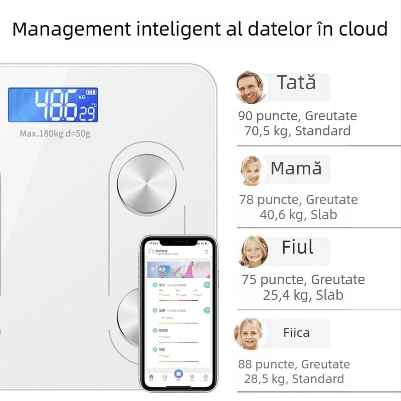 Cântar electronic pentru adulți, utilizare la domiciliu, cântar de grăsime corporală cu Bluetooth, cântar inteligent pentru corp, potrivit pentru cămine studențești