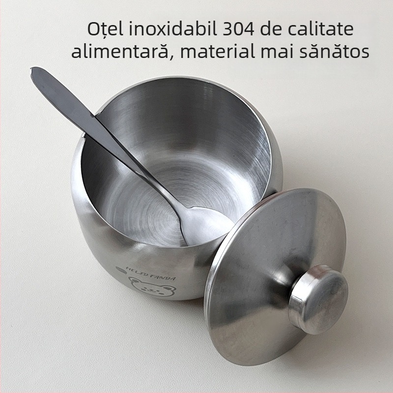Recipient de condimente din oțel inoxidabil 304 cu linguriță pentru sare, zahăr și glutamat de sodiu – recipient multifuncțional pentru condimente