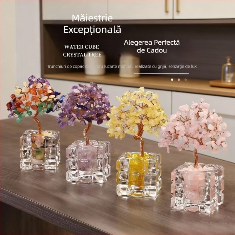 Copac de bani din cristal roz pentru atragerea bogăției – decor pentru birou, decor pentru casă, cadou de ziua de naștere și pentru casă nouă
