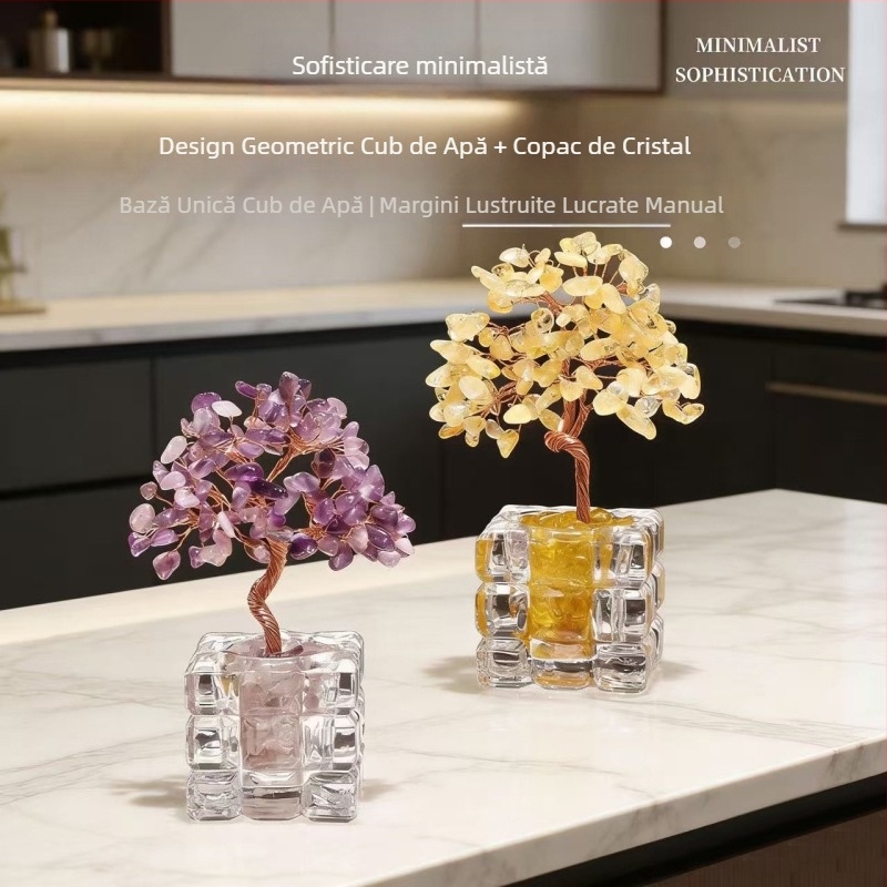 Copac de bani din cristal roz pentru atragerea bogăției – decor pentru birou, decor pentru casă, cadou de ziua de naștere și pentru casă nouă