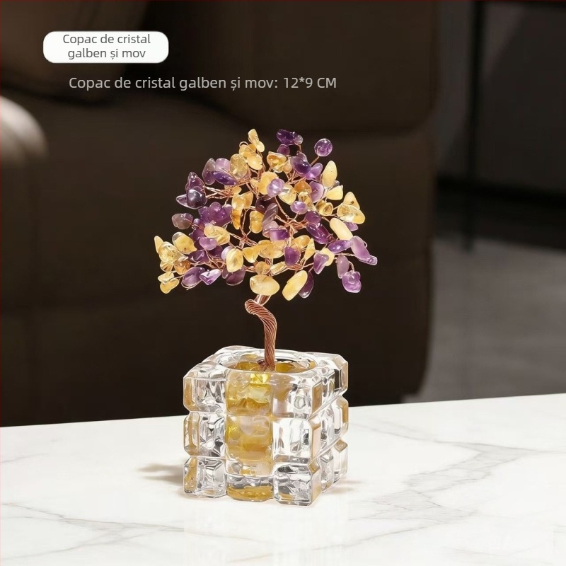 Copac de bani din cristal roz pentru atragerea bogăției – decor pentru birou, decor pentru casă, cadou de ziua de naștere și pentru casă nouă