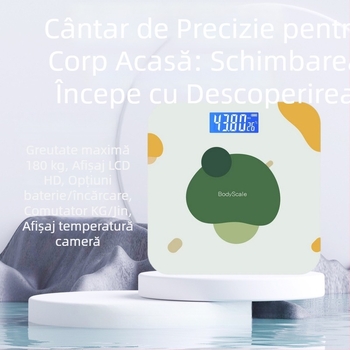 Cântar electronic inteligent pentru sănătate, din sticlă securizată, formă pătrată, măsurare a temperaturii, alimentat cu baterii