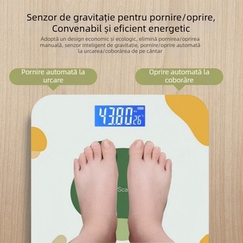 Cântar electronic inteligent pentru sănătate, din sticlă securizată, formă pătrată, măsurare a temperaturii, alimentat cu baterii