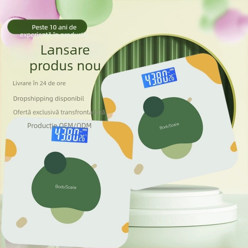 Cântar electronic inteligent pentru sănătate, din sticlă securizată, formă pătrată, măsurare a temperaturii, alimentat cu baterii
