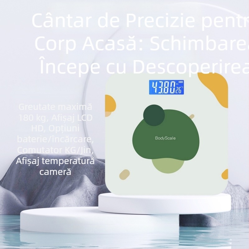 Cântar electronic inteligent pentru sănătate, din sticlă securizată, formă pătrată, măsurare a temperaturii, alimentat cu baterii